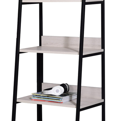 Natural & Black Ladder Bookshelf with 5 Fixed Shelves - 24" Wide