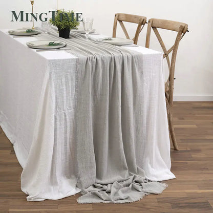 Rustic Cotton Gauze Table Runner - Handmade Burlap Textured Linen for Weddings, Home Decor, Dining, and Christmas Decorations