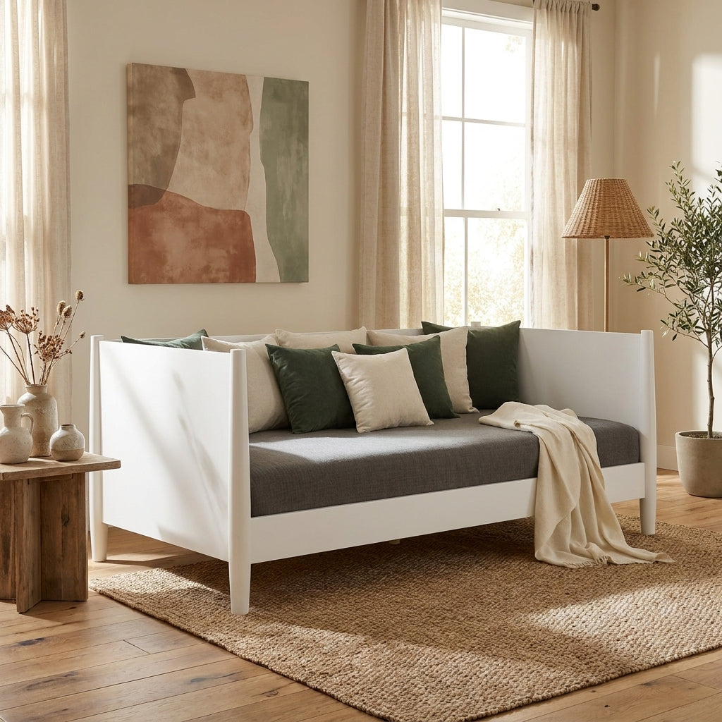 Flynn Twin Daybed in Matte White with Sculpted Slat Back