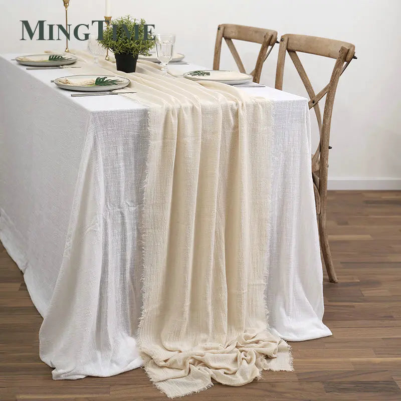 Rustic Cotton Gauze Table Runner - Handmade Burlap Textured Linen for Weddings, Home Decor, Dining, and Christmas Decorations