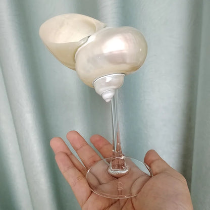 Natural Conch Shell Wine Glass - Handcrafted 6.3” Martini Goblet for Weddings and Special Occasions, Unique Seashell Design, Eco-Friendly Drinkware