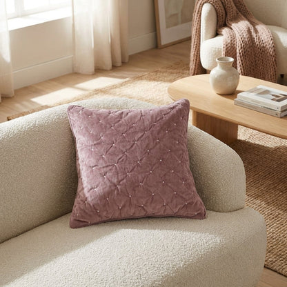 Mauve Polyester Velvet Diamond Tufted Euro Sham & Cushion Cover