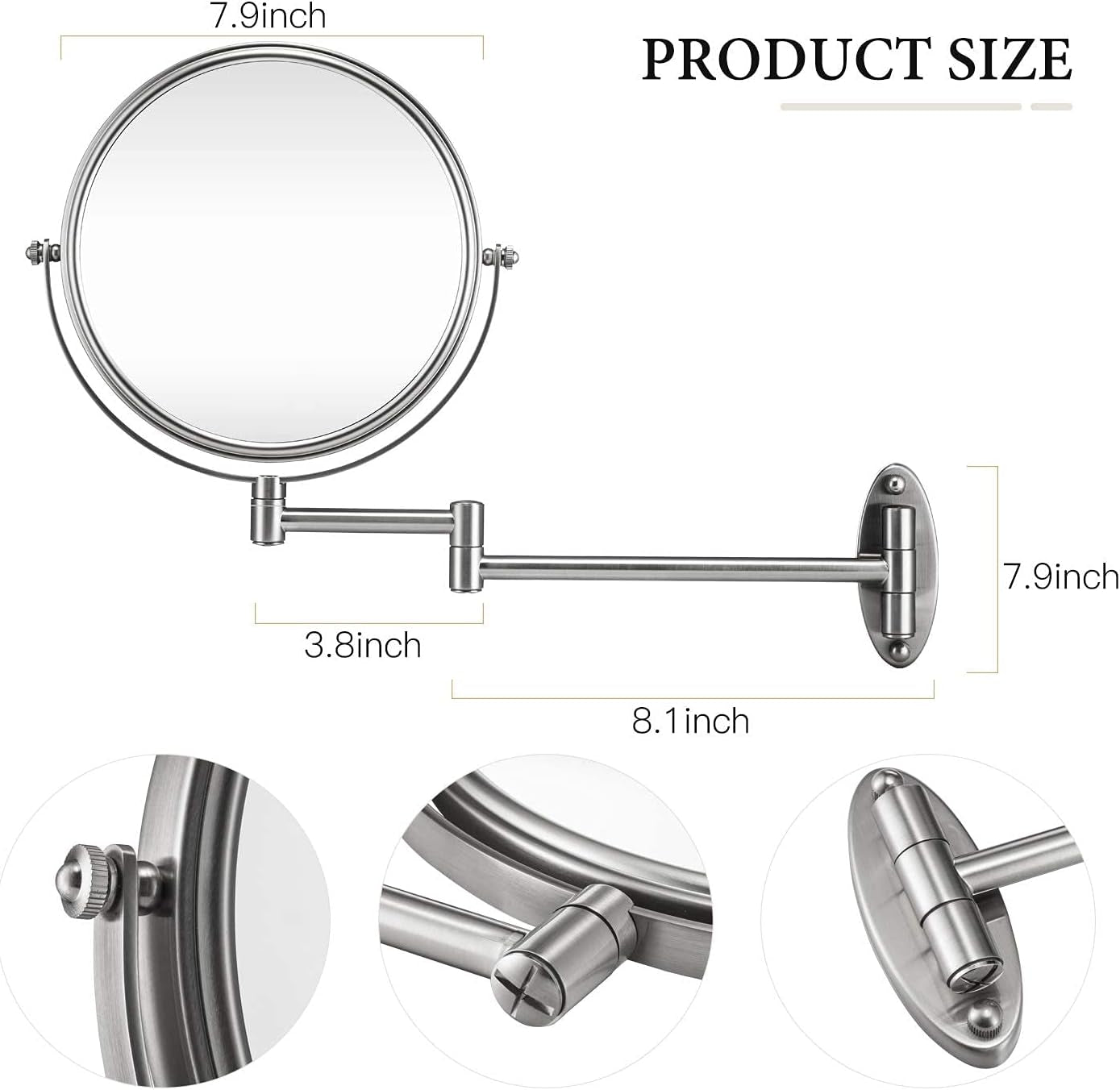 10X Wall Mounted Makeup Mirror - Double Sided Magnifying Makeup Mirror for Bathroom, 8 Inch Extension Brushed Nickel Mirror Finished