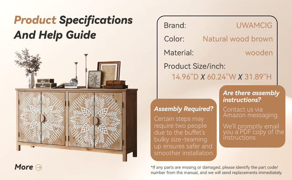 60" Wood Accent Cabinet with 4 Doors - Antique Brown and White