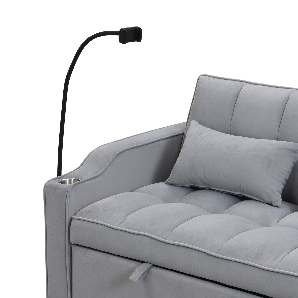 Modern Velvet Sleeper Loveseat with Pullout Bed and USB Ports - Light Gray