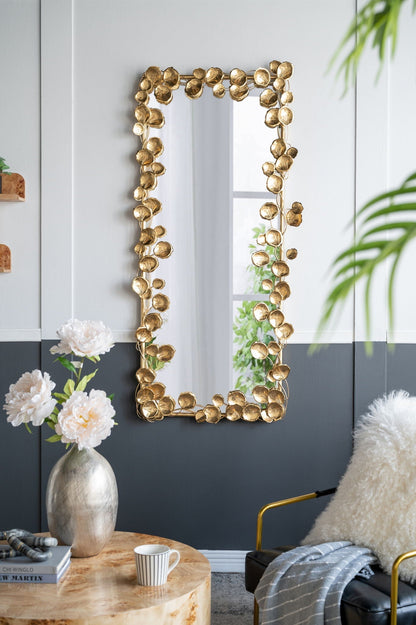 Full Length Floor Mirror with Gold Leaf Accents - Gold