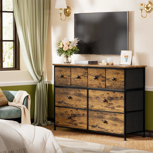 Ojaswi 8-Drawer Fabric Storage Dresser for Bedroom – Chest of Drawers with Removable Fabric Bins, Adjustable Legs & Durable Steel Frame – Ideal for Closet, Nursery, or Entryway