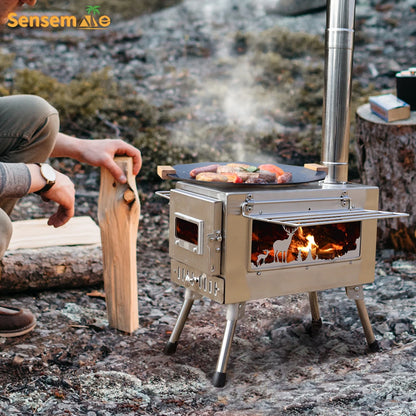 Large Portable Fire Wood Stove with Window Pipe, Outdoor Tent Heater for Camping, Ice-Fishing, BBQ, Smokeless Fire Pit with Customizable Logo