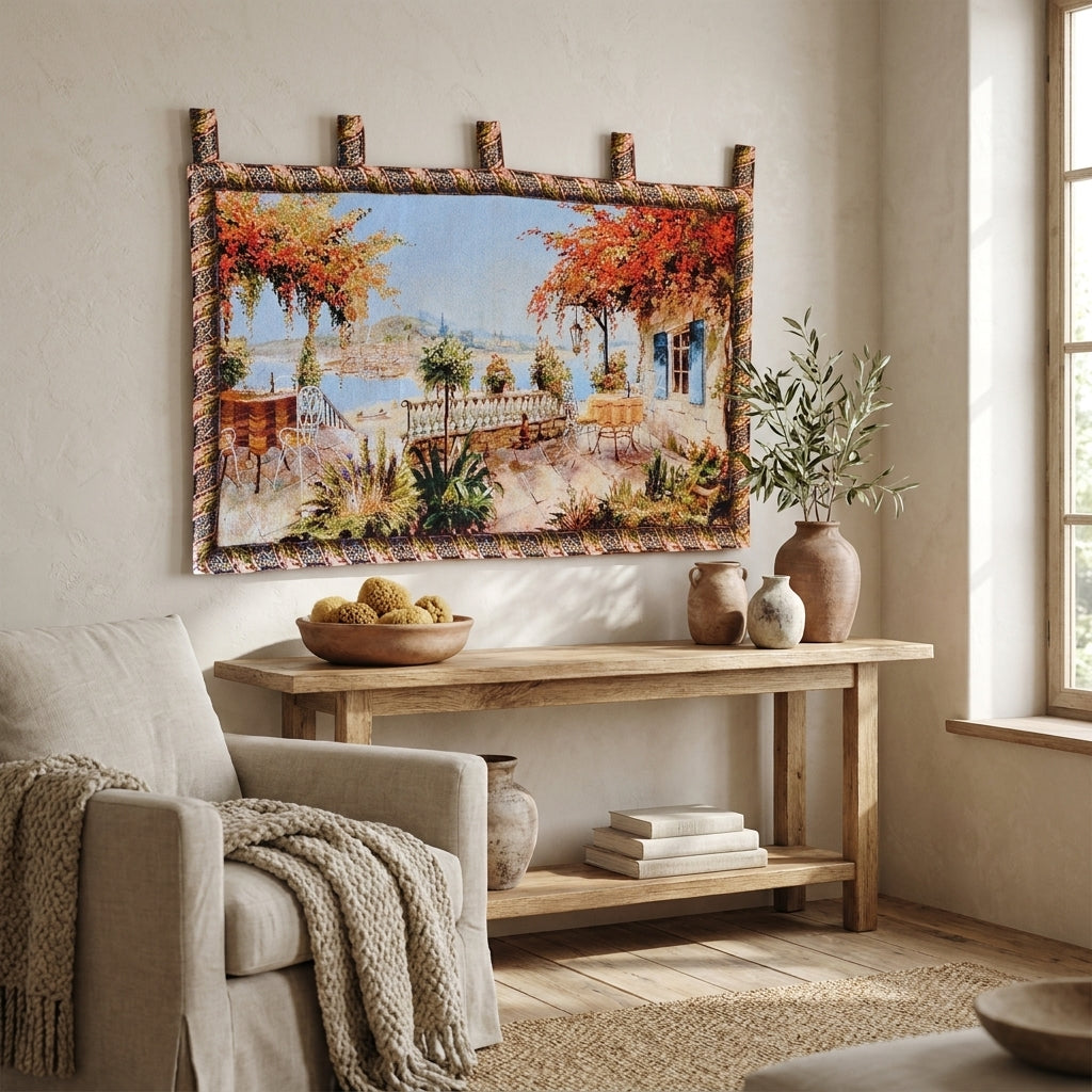 Cotton-Polyester Blend Ocean View Wall Hanging for Coastal Interiors