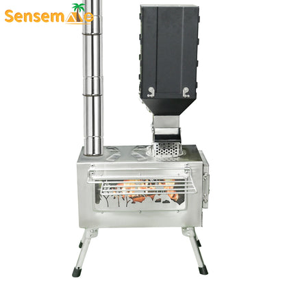 Windproof Portable Outdoor Pellet Wood Heater with Large Fuel Tank and Burner Stove Bin, Ideal for Camping and Tent Heating