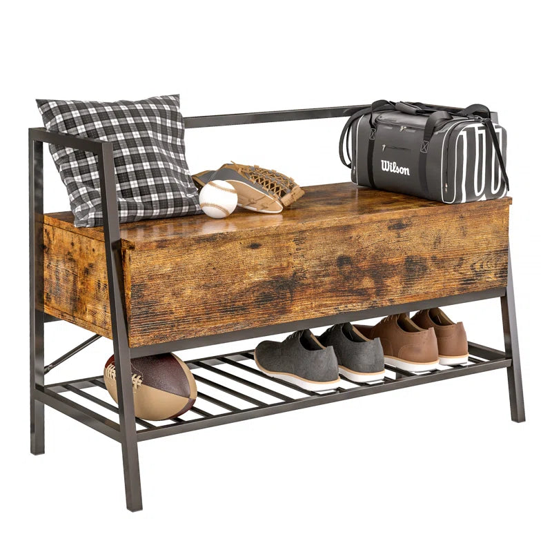 Chiharu Entryway Storage Bench with Metal Legs – Industrial Style Shoe Bench with Storage