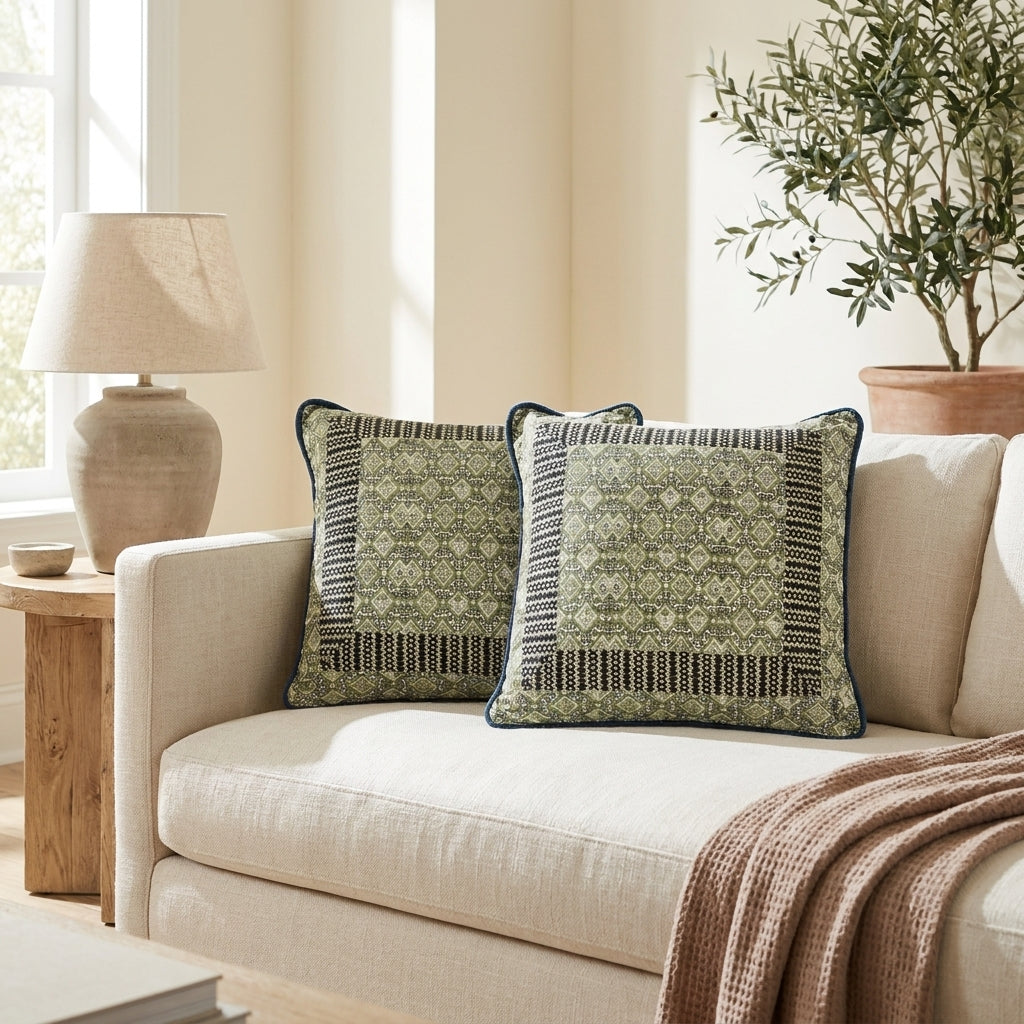 Tache Cotton Patchwork Teal Blue Green Paisley Bohemian Ocean Cushion Cover 2-Pieces (JHW-888)