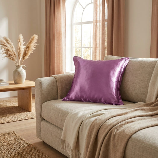 Polyester Satin Euro Sham in Dark Purple, Midnight Bloom Design