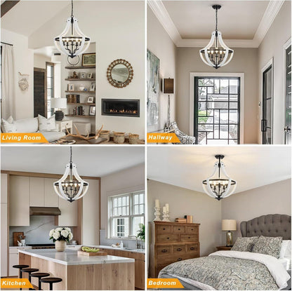 5-Light Farmhouse Chandelier with Dual-Mount Design - White