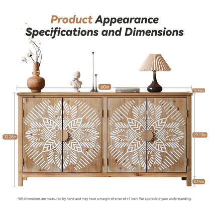 60" Wood Accent Cabinet with 4 Doors - Antique Brown and White
