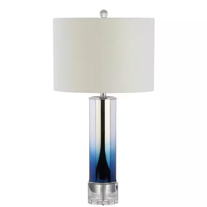 Edward 27” Blue Glass/Crystal LED Table Lamp - Stylish Ombre Glass with Cotton Drum Shade for Bedroom, Living Room, or Office