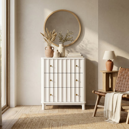 Mahogany and Veneer Three-Drawer Small Chest, White