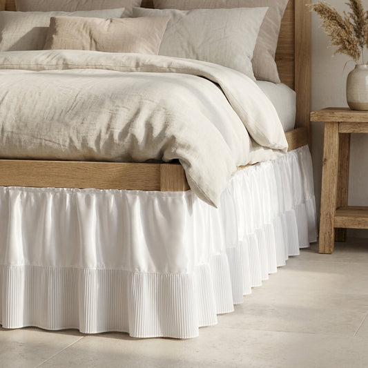 Pearl White Polyester Satin Ruffle Valance