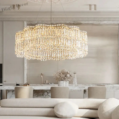 Flower Wave Crystal Luxury Ceiling Chandeliers - Modern LED Lustre Hanging Lamps for Dining Room