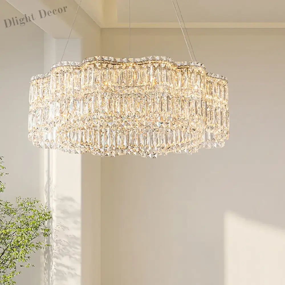 Flower Wave Crystal Luxury Ceiling Chandeliers - Modern LED Lustre Hanging Lamps for Dining Room