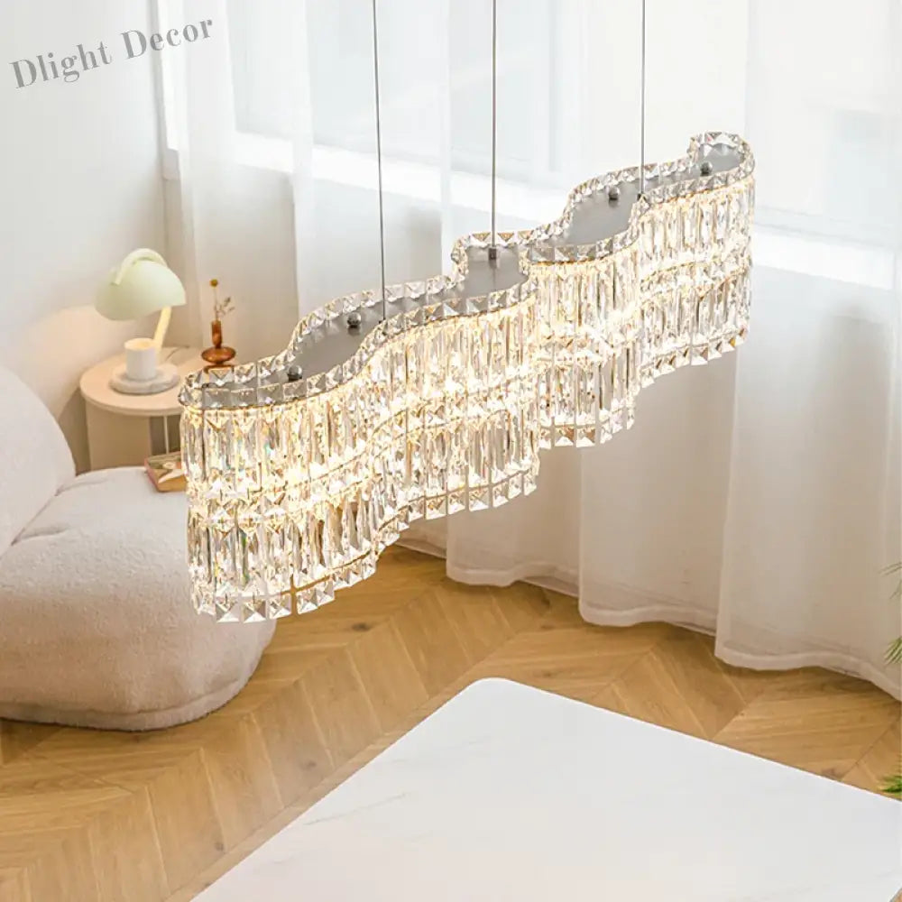 Flower Wave Crystal Luxury Ceiling Chandeliers - Modern LED Lustre Hanging Lamps for Dining Room