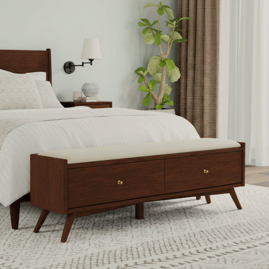 Walnut Flynn Bench with Tapered Mahogany Legs
