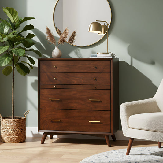 Walnut Flynn Chest with Four Storage Drawers