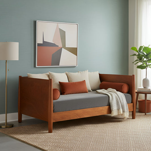 Solid Mahogany Twin Daybed with Slat Back in Chestnut Finish