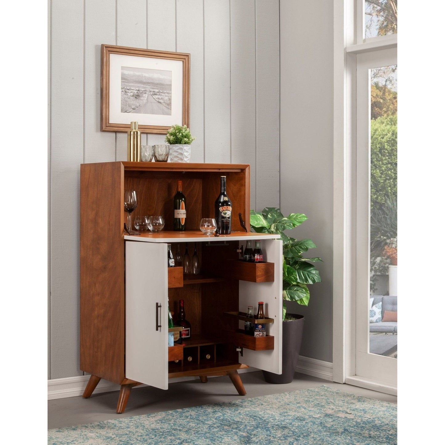 Flynn Large Bar Cabinet, Chestnut/White