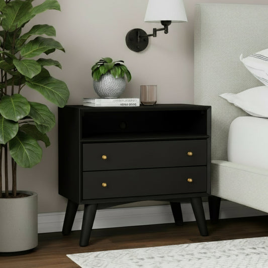 Black Large Nightstand with Three Drawers
