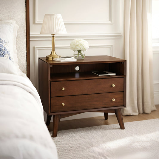 Walnut Flynn Large Nightstand with Three Roomy Drawers