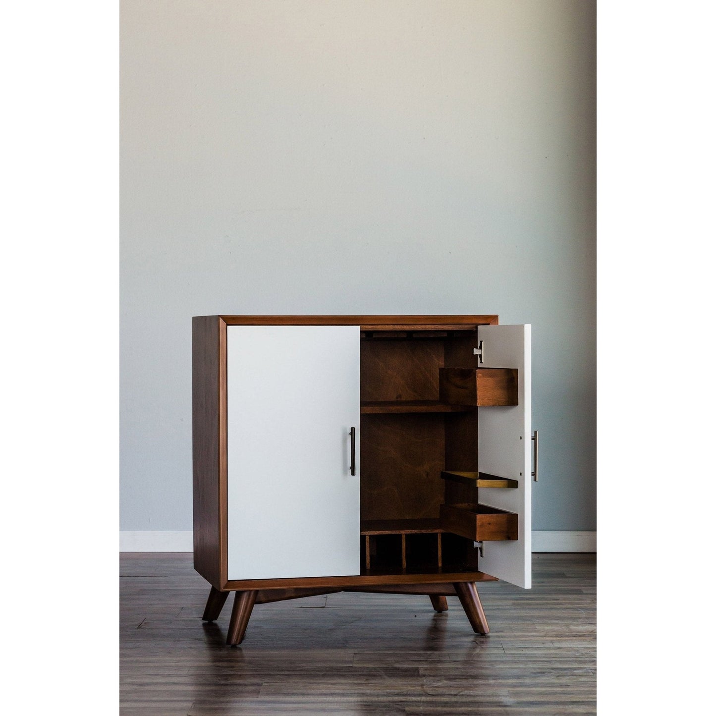 Flynn Small Bar Cabinet, Chestnut/White