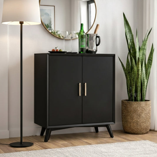 Painted Black Bar Cabinet with Wine and Stemware Storage