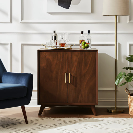 Walnut Flynn Small Bar Cabinet for Compact Living