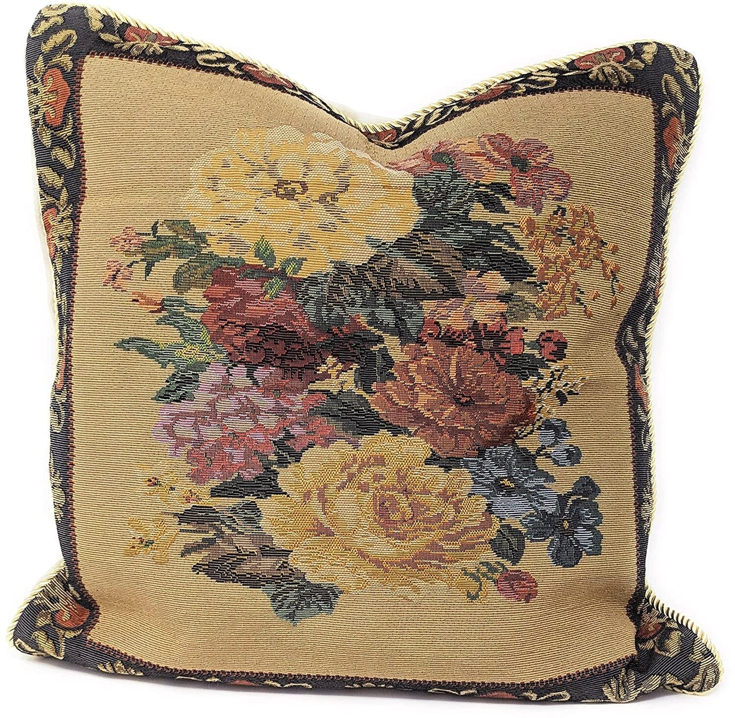 Tache 18 x 18 Inch Colorful Country Rustic Floral Morning Awakening Tapestry Throw Pillow Cover (3089B)