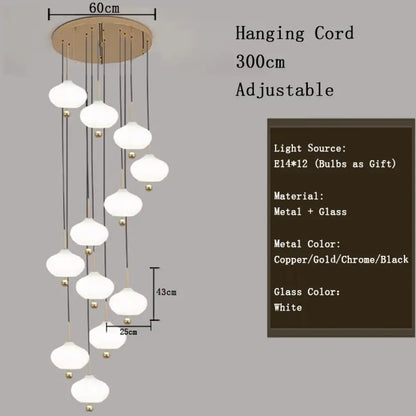 Glass Pumpkin Ceiling Chandeliers - Nordic Elegance for Stairs and Ceilings with LED Illumination