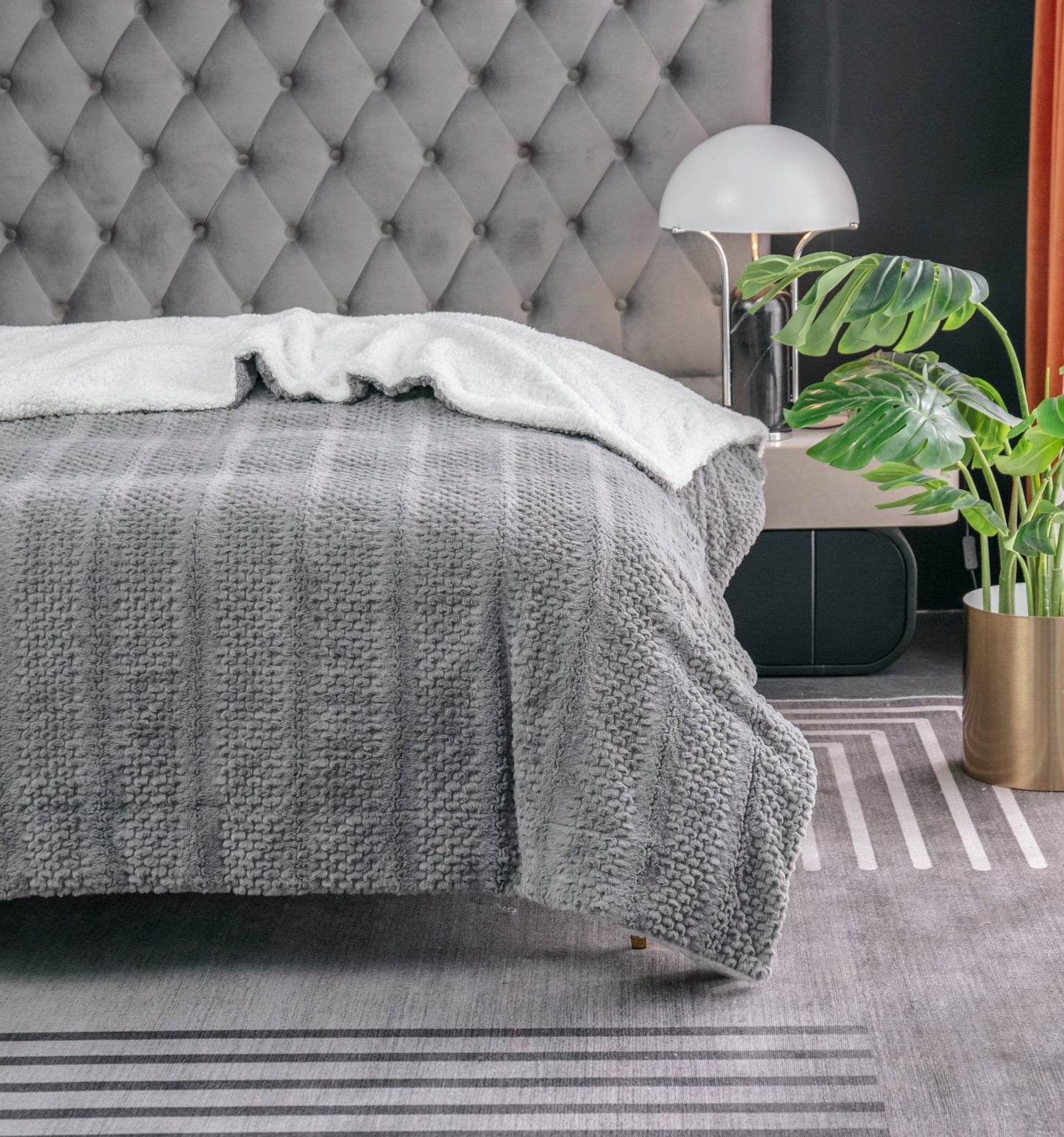 Tache Dark Grey Faux Fur Throw Blanket Bubble Textured Striped Embossed (#11)