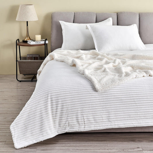 Ribbed Velvet Plush Sherpa Throw Blanket for Comfort