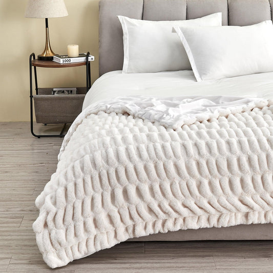 Ruched Faux Fur Throw Blanket, Alondra Collection