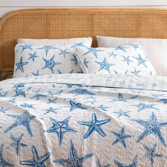 Microfiber Coastal Quilt Set with Shams, Trinidad Collection