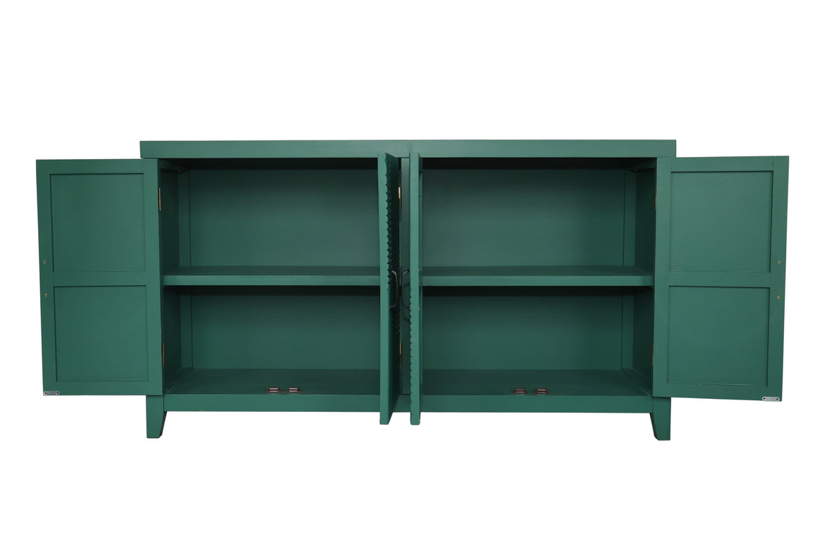 59in Green Accent Cabinet with 4 Doors - Mid Century Modern Buffet - Dark Green