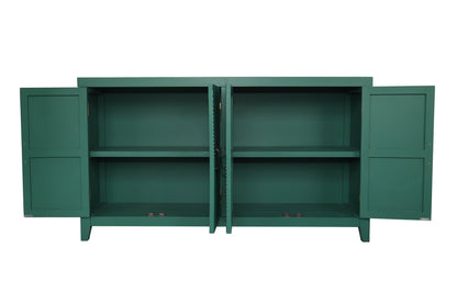 59in Green Accent Cabinet with 4 Doors - Mid Century Modern Buffet - Dark Green