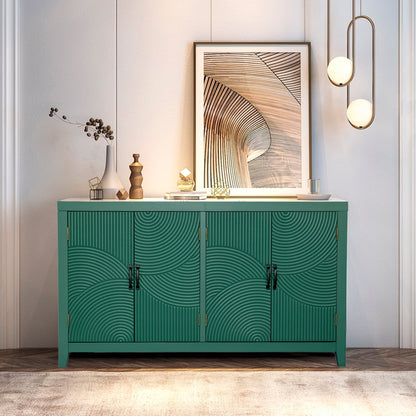 59in Green Accent Cabinet with 4 Doors - Mid Century Modern Buffet - Dark Green