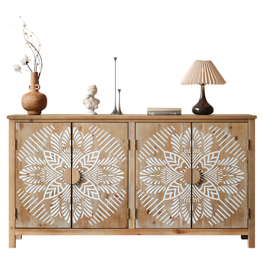 60" Wood Accent Cabinet with 4 Doors - Antique Brown and White