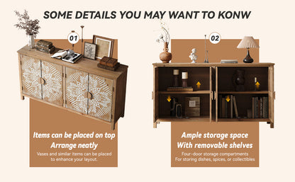 60" Wood Accent Cabinet with 4 Doors - Antique Brown and White