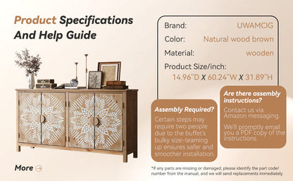 60" Wood Accent Cabinet with 4 Doors - Antique Brown and White
