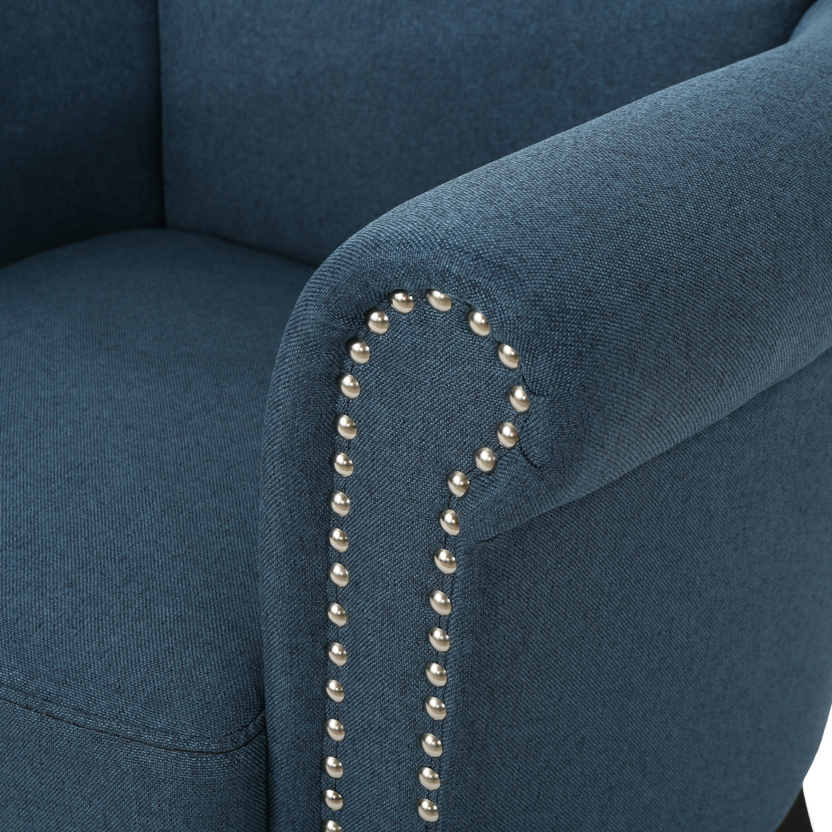 Navy Blue Fabric Club Chair with Nailhead Trim and Birch Wood Legs