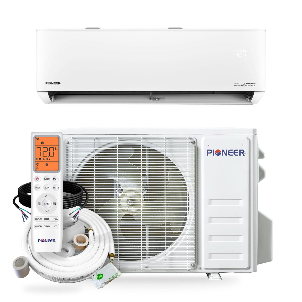 Pioneer Quantum Hyperformance 24,000 BTU 22.5 SEER2 230V High-Wall Ductless Energy-Star Mini-Split Air Conditioner Inverter Hyper Heat Pump Full Set