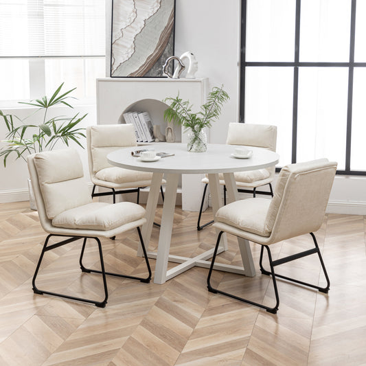 Innes 5-Piece Round Dining Set with Rubberwood Table and Faux Leather Chairs - Vanilla White