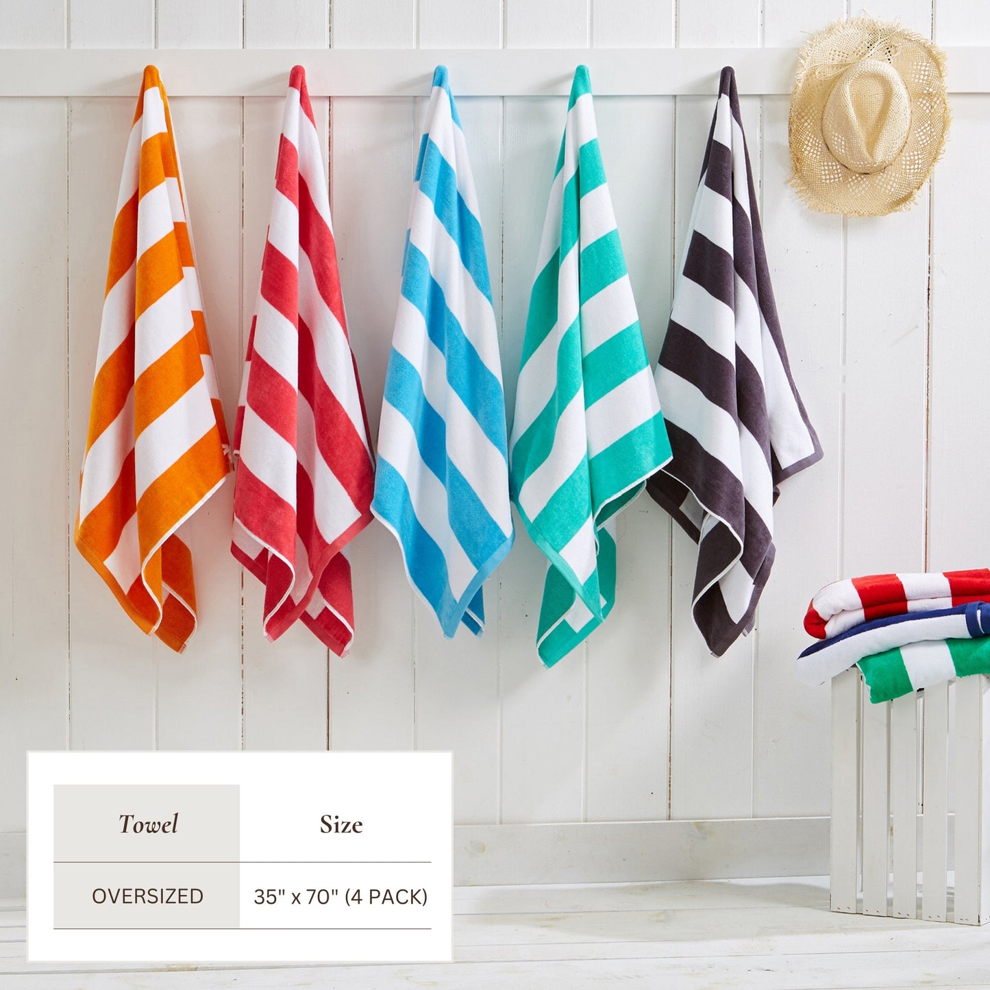 Cotton Velour Cabana Stripe Beach Towel - Novia Collection.